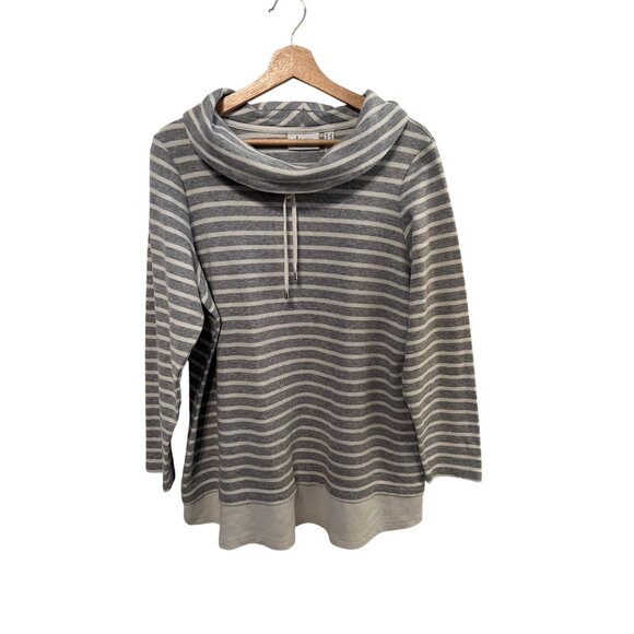 D&Co Active Gray & White Striped Cowl Neck Pullover Top Women's Size 1x - Picture 1 of 6